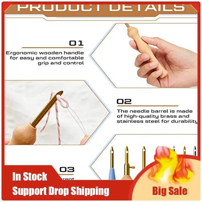 

7 Pcs Embroidery Punch Needle Yarn Sewing Wooden Handle Embroidery Pen Rug Hooking Tool