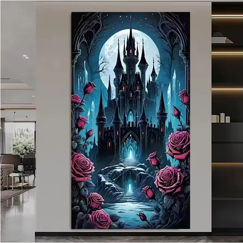 

Fantasy Landscape 5D Diamond Painting Kit DIY Big Rose Castle Diamond Embroidery Rhinestone Mosaic Cross Stitch Home Decoration