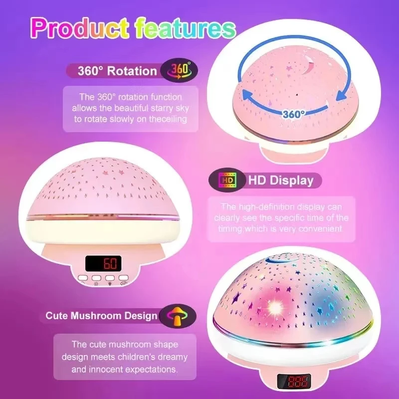 Mushroom Star Night Lamp Starry Sky Night Light Projector Baby Lamp Decor Rotating Starry Nursery Room Decoration Children Gift