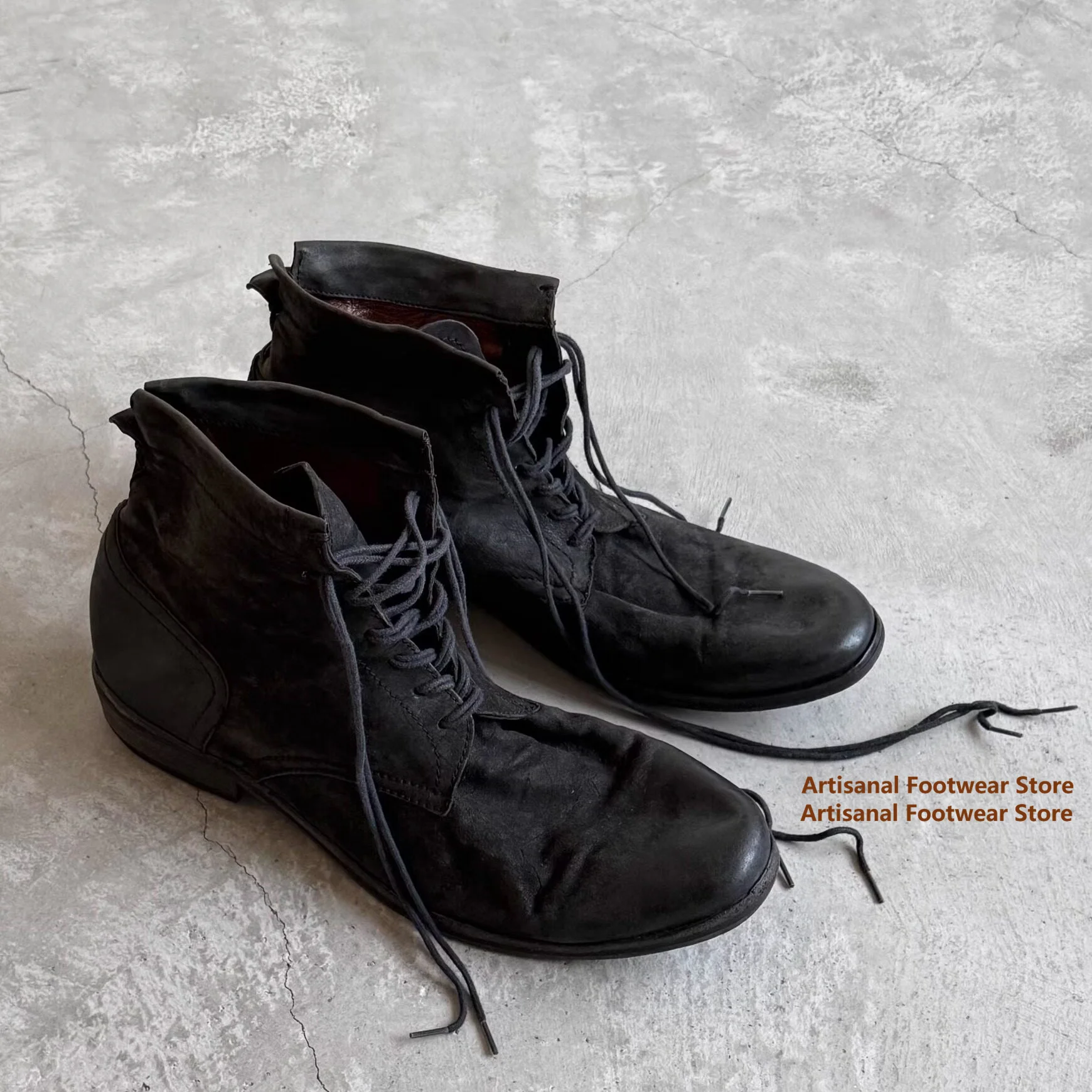 

Vintage Soft Leather Casual High Top Men's Boots Black Leather Lace Up Ankle Booties Trendy Handmade Luxury Men's Shoes