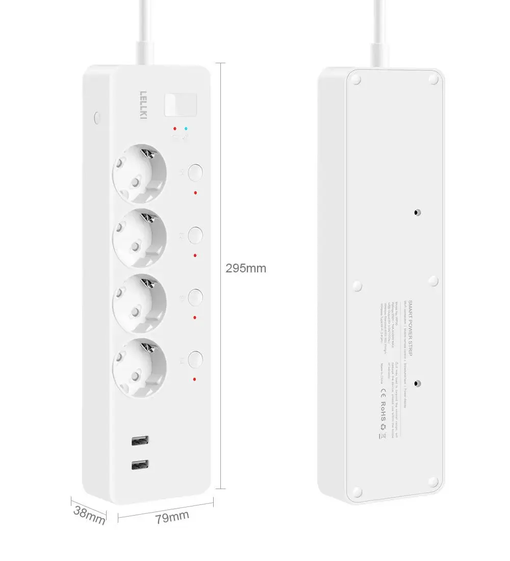 LELLKI Wifi Power Strip Energy Monitoring Smart USB Socket 220V Eu Korea Plug Tuya Smart Life Alexa Google Home Yandex Alice