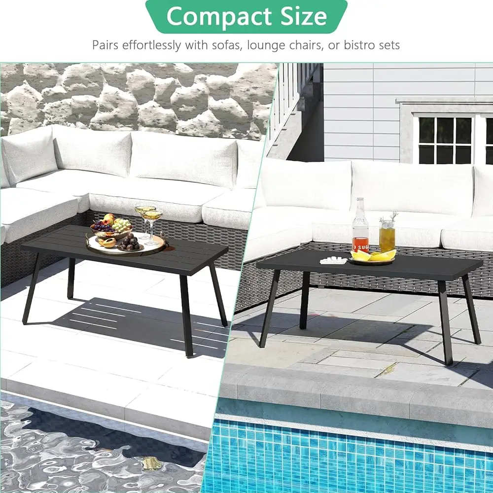 Small Rec Iron Outdoor Coffee Side End Table For Patio, Deck, Backyard, Garden, Poolside, Black