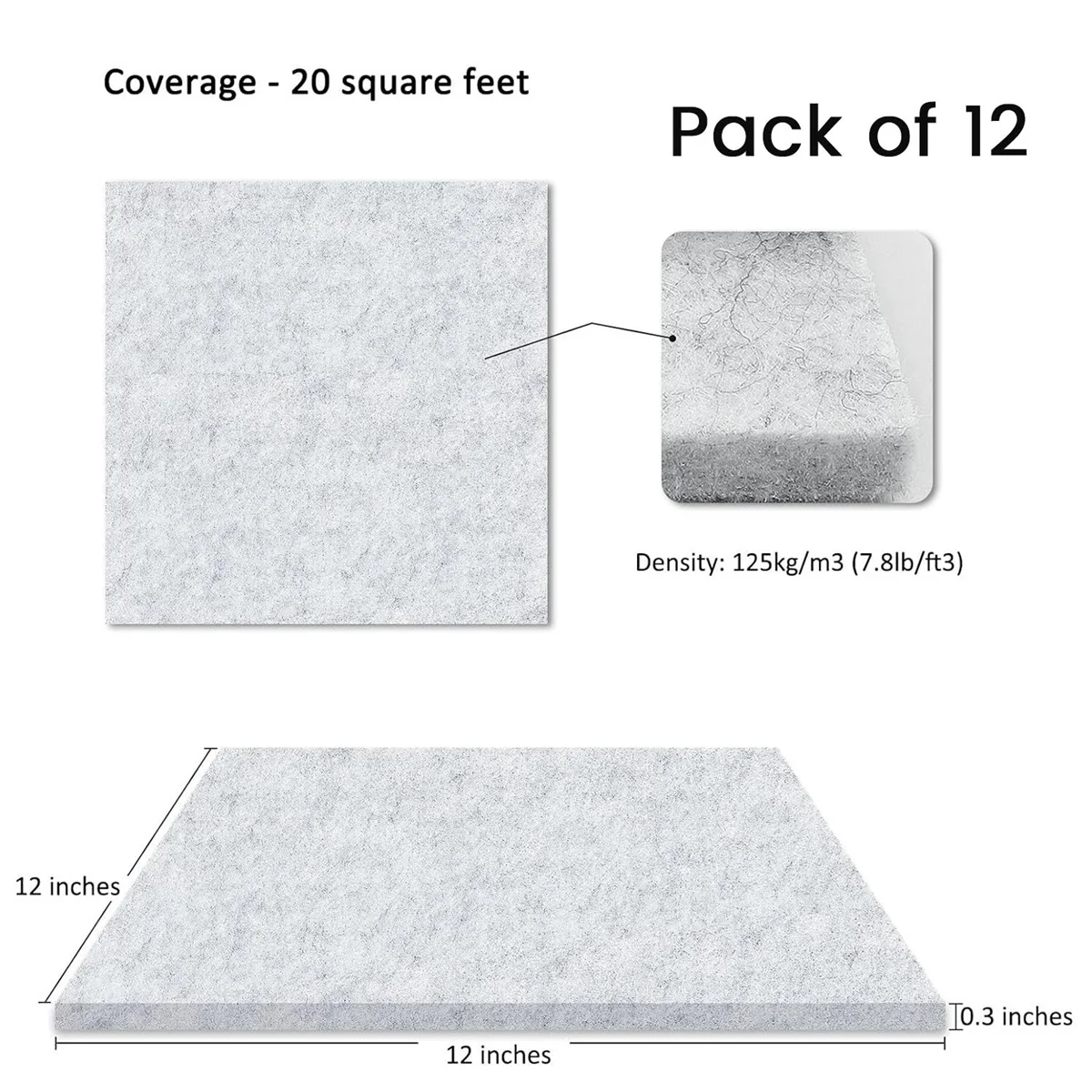 12 Pack Acoustic Panels ,12 x 12 x 0.3Inch Wall and Ceiling Sound Absorbing Panels,for Home,Recording Studio Silver Gray