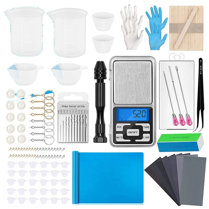 

190Pcs Epoxy Silicone Supplies Tool Set,Resin Measuring Cups,Pocket Scale,Craft Mat,Sandpapers For DIY Jewelry Making