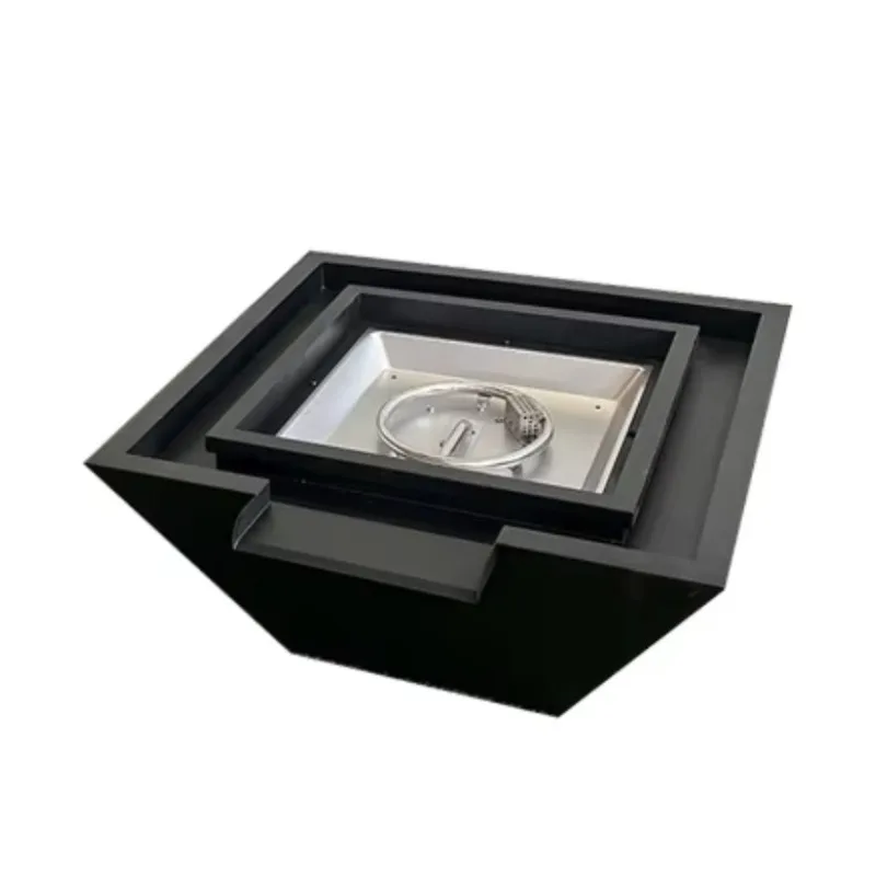 Inserto de metal cuadrado negro de doble capa para brasero de gas, para exteriores, piscinas y jardines, con función dual, para paisajismo, tipo recipiente, empotrado interior