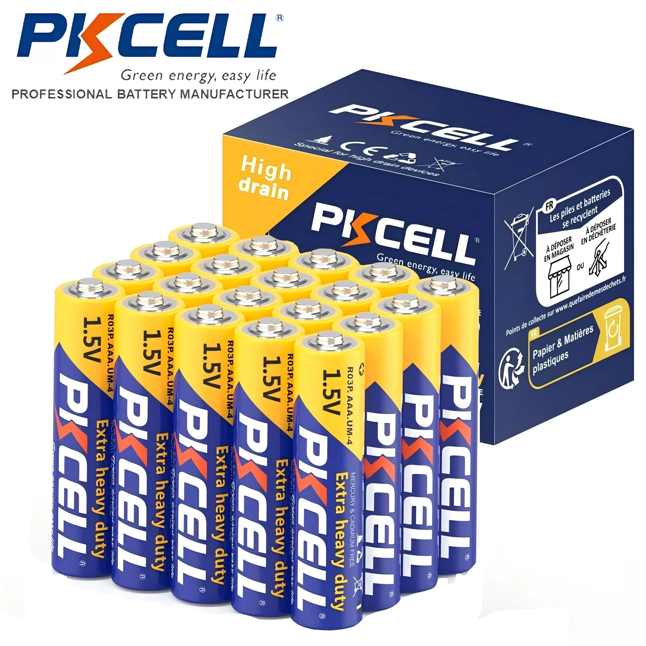 20PC PKCELL R03P Um-4 AAA Batteries 1.5V Super Heavy Duty Carbon Battery for LED Candles Clock Remote Control