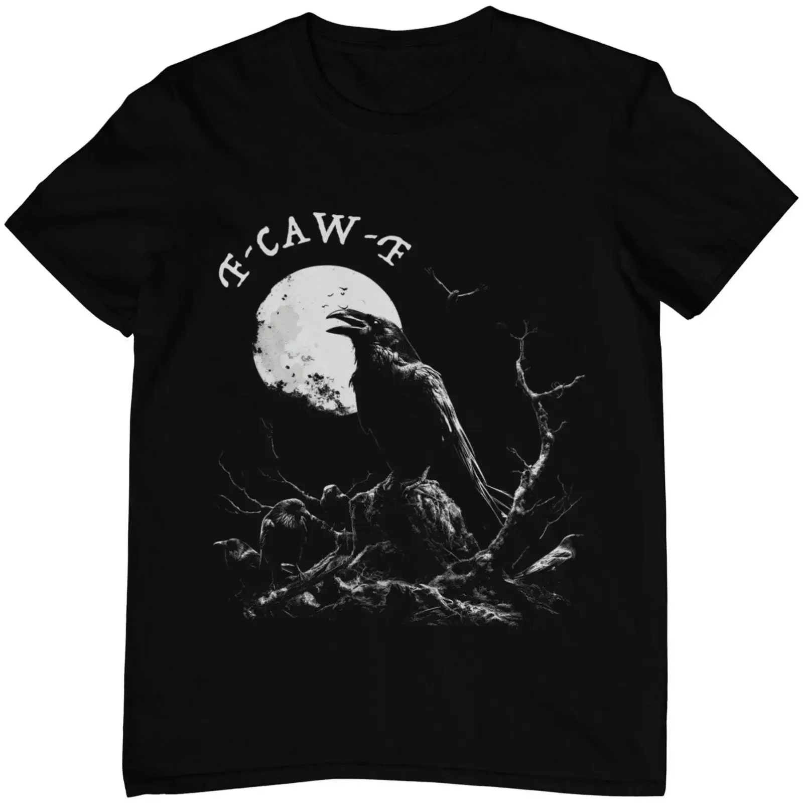 Camiseta gótica F Caw Rabe con diseño de cuervo, luna y frases divertidas, negra, de algodón, para mujer y hombre, estilo vintage, lavada, suave y elegante