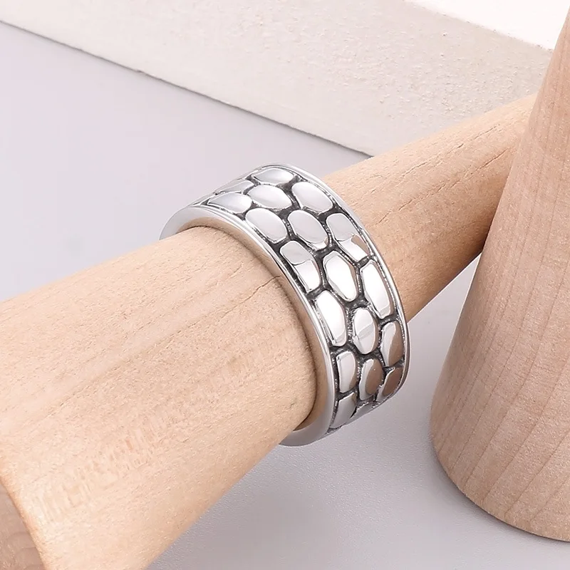 Trendy Simple Unique Silver Wide Ring Retro geometric Texture Europe America Fashion Woman Man Jewelry Accessory