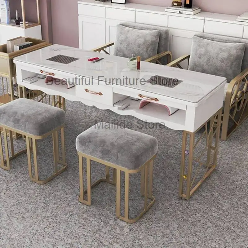 

Nail For Nordic Tables Wrought Iron Commercial Furniture Nail Station Light Luxury Upscale Multifunction Marble Manicure Tables