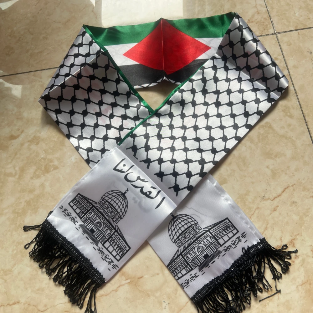 Palestine Scarf 130cm * 14cm Printed Satin Face National Day Flag Palace Map Scarf Shawl Over