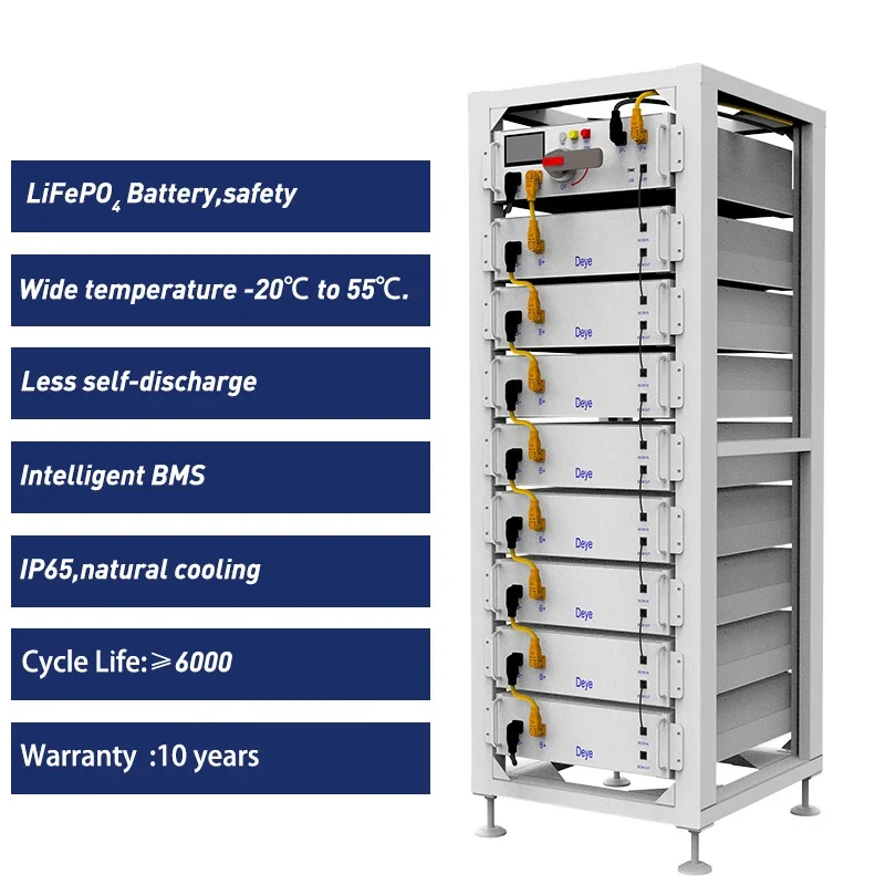 Deye  BOS-G Hot Sale US EU Battery Pack 51.2V 100Ah 5kWh Solar Energy Storage System LiFePO4 Battery