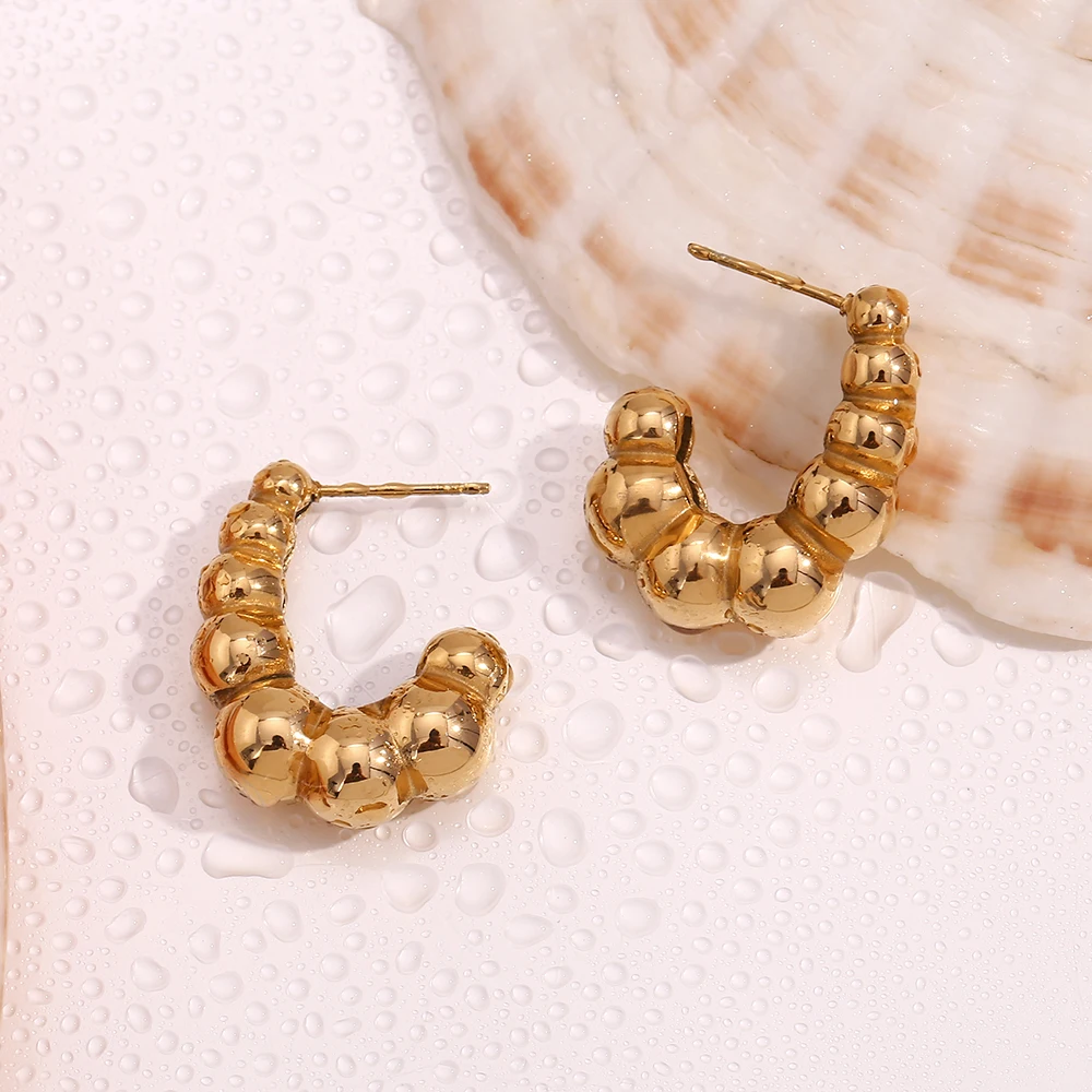 MamacitaSlay Unique Internal Cutout Bead Hook Pod Shape Stainless Steel Earrings Woman Hoops Woman Accesories Jewelry Trend 2024