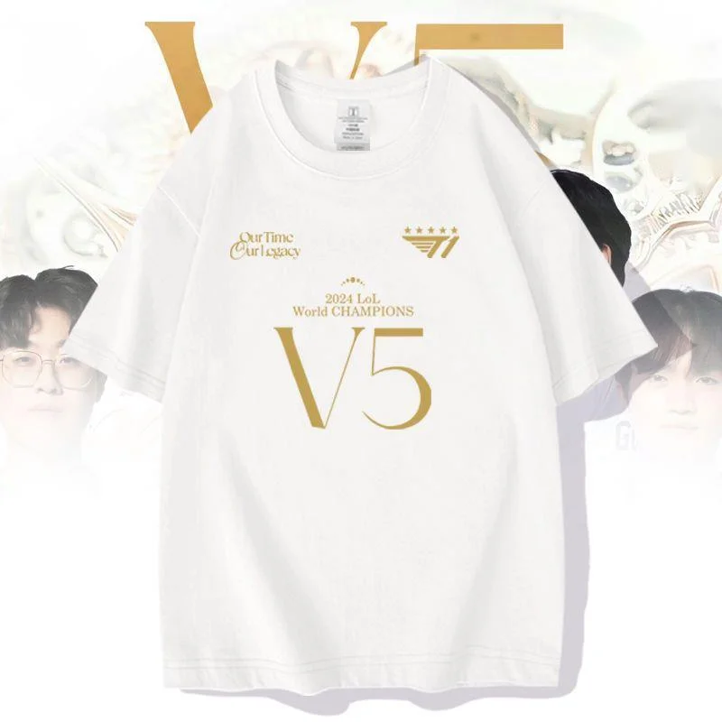 2024 SKT T1 Team Uniform Men T-shirt Leagues Of Legends World Finals LOL Games Faker Tops 5 Stars Champion Commemorative T-shirt