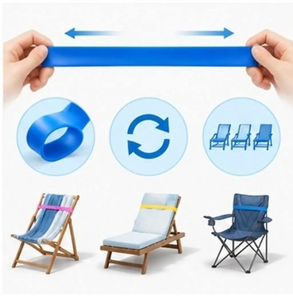6Pcs Elastic Silicone Towel Bands for Beach Chair Stretchable Cruise Pool Chair Towel Straps Must Haves Beach Essentials
