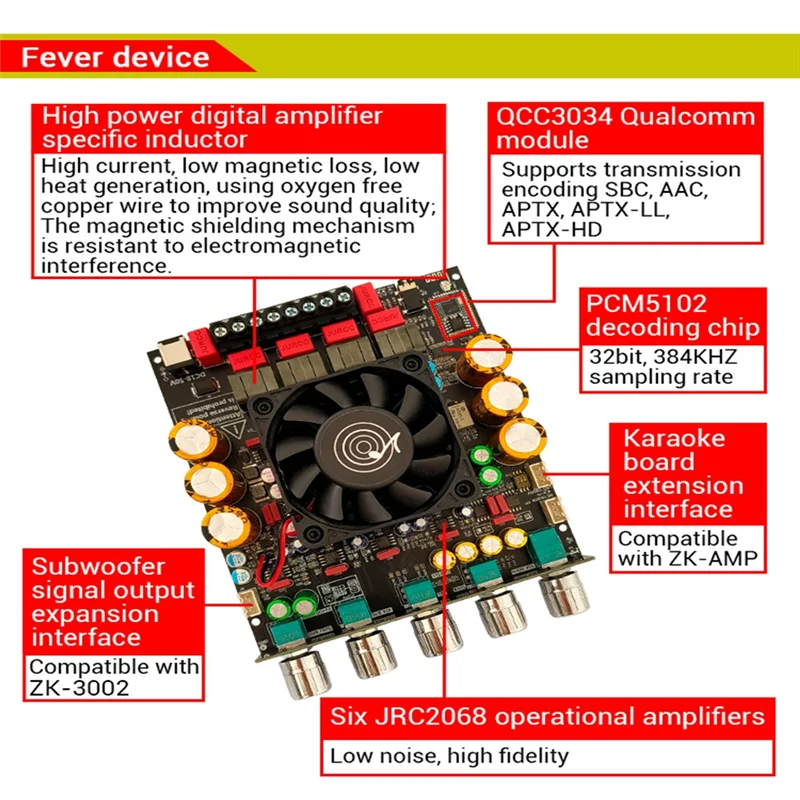 ABMF-New ZK-APTX3 Bluetooth アンプ 2.1 チャンネル 3D サラウンド サウンド サブウーファー 300Wx2+600W オーディオ パワー アンプ オーディオファイル