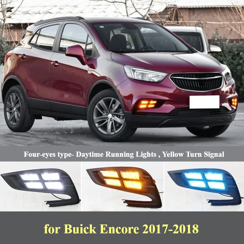 for Buick Encore 2017-2018 Car Daytime Running Lights Yellow Turn Signal Four-eye Front Fog Lamp Modification 12V Daylights