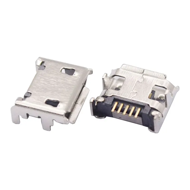 100/1000PCS Micro USB Android Female Charging Socket, Flat Edge Crimped Type, 5Pin, 4 Mounting Pins, SMD & DIP Tail Connector