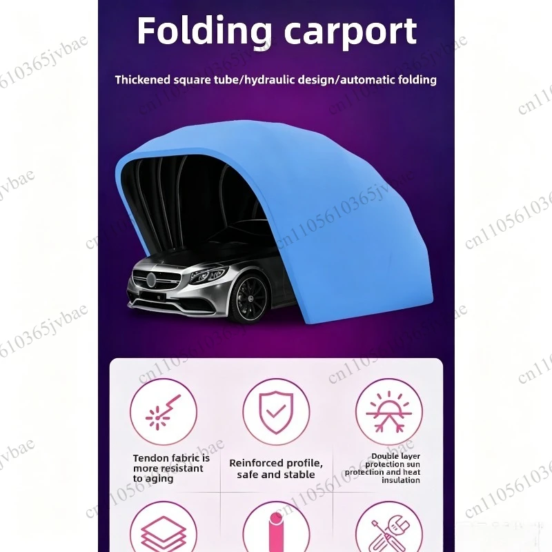 Manual Telescopic Folding Carport, Outdoor Mobile Placement, Rain and Sun Protection for Household Vehicles