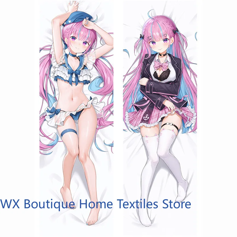

VTuber Minato Aqua Dakimakura Anime Waifu Pillowcase 2-Side Print Pillow Case Cushion Cover Peachskin
