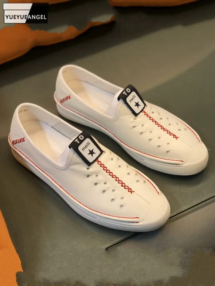 Casual Men New Slip On Ventilate Round Toe Cowhide Genuine Leather Skateboard Comfortable Male Versatile Sneakers Shoes Joggers