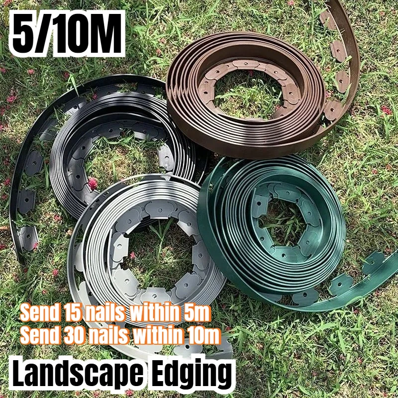 5/10M Flexible PVC Garden Edging with Spiked Anchors Heavy Duty Lawn Border Kit Weather Resistant Landscape Tool