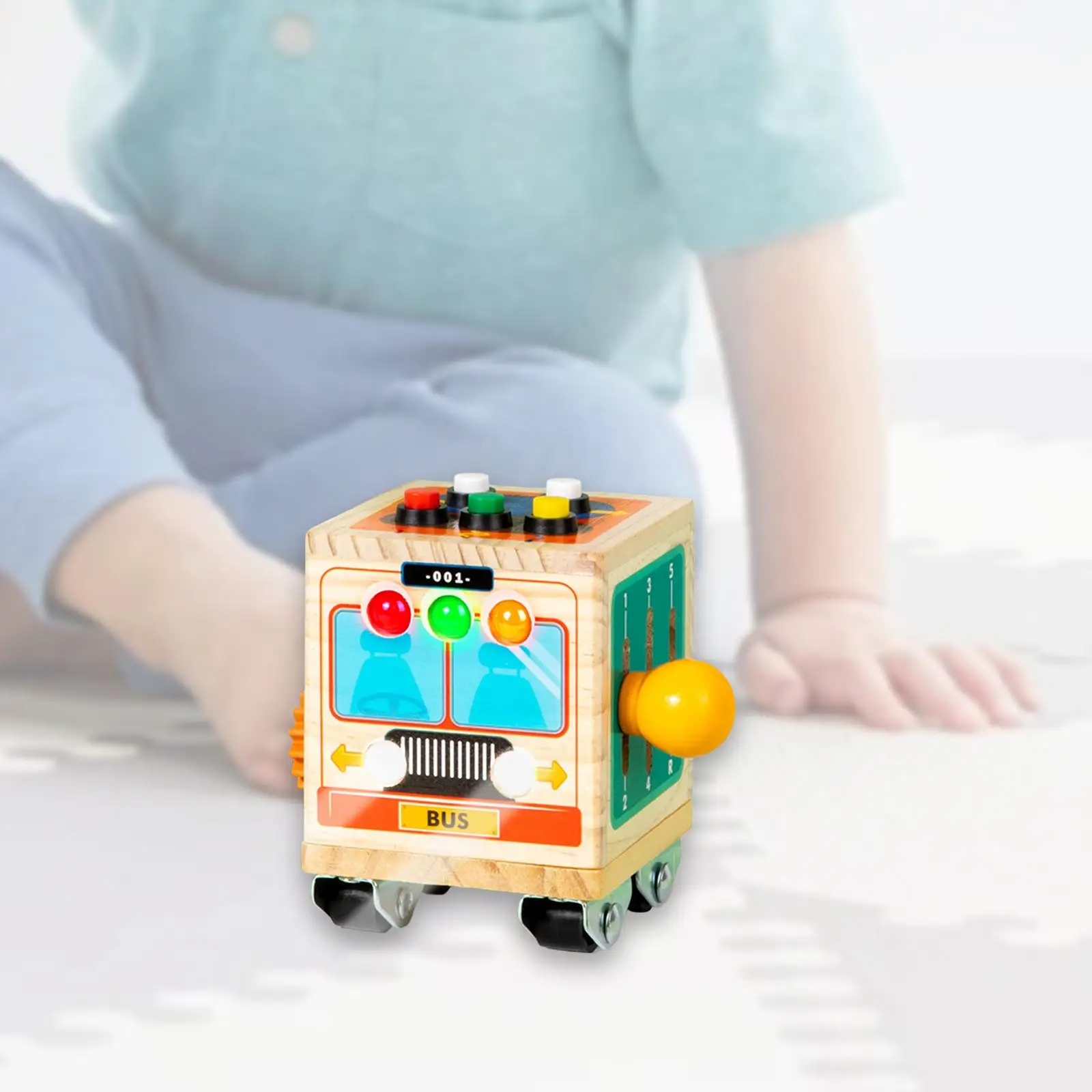 LED Busy Board for Toddlers, Busy Bus Toy, Cognition Game, Development Wooden Sensory Toy for Kids, Preschool Holiday Gift for Boys