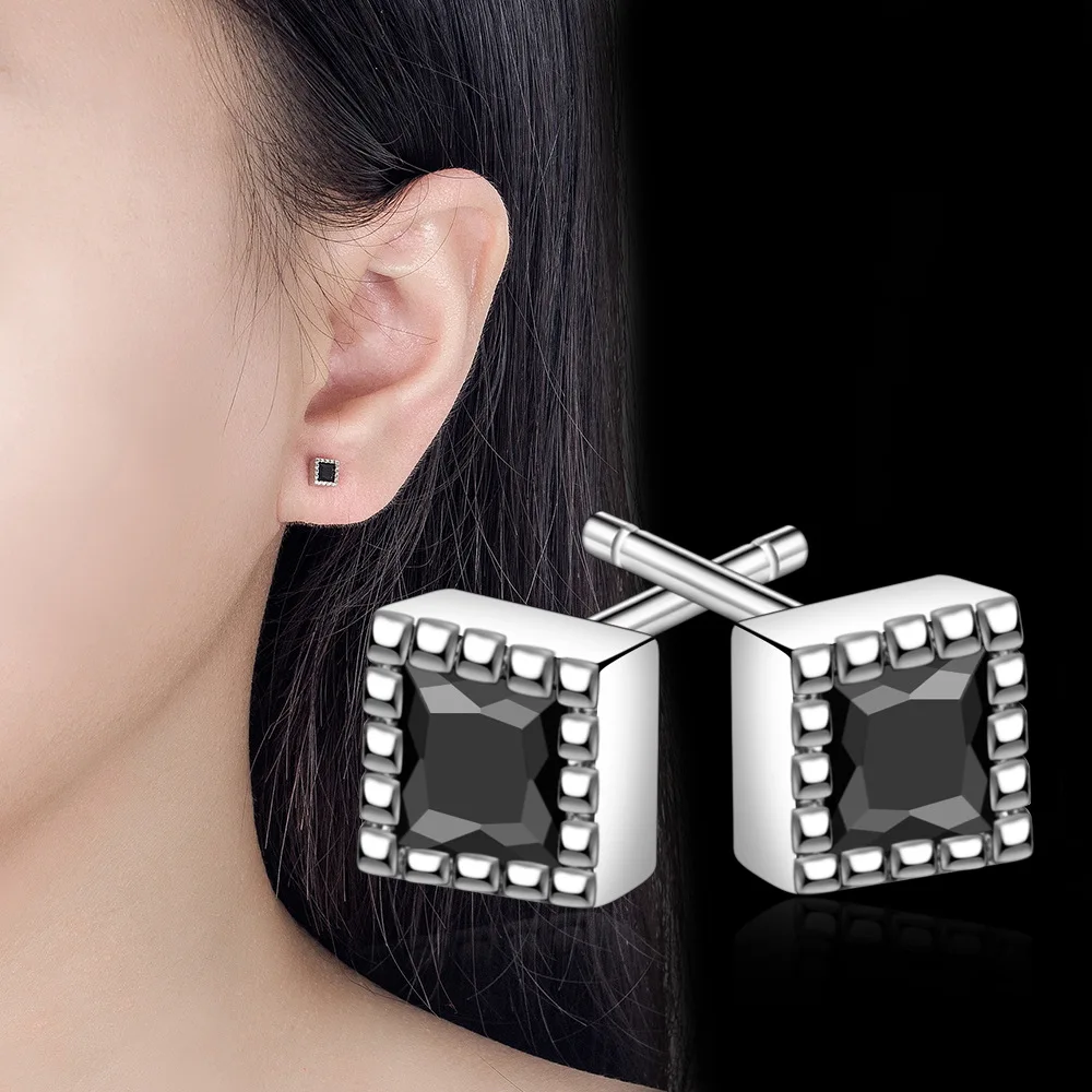 

925 sterling silver earrings geometric square zircons earrings for ladies fashion simple birthday party anniversary jewelry gift