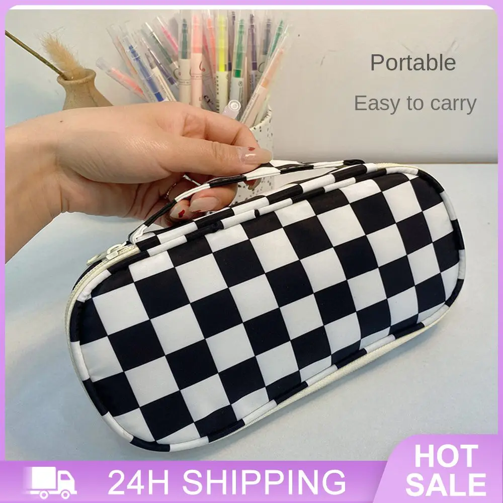 

Students Gifts Pen Holder Organizer Large Capacity Pencil Bag Case Chessboard Checkerboard Portable Pencil Case Pen Storage Bag