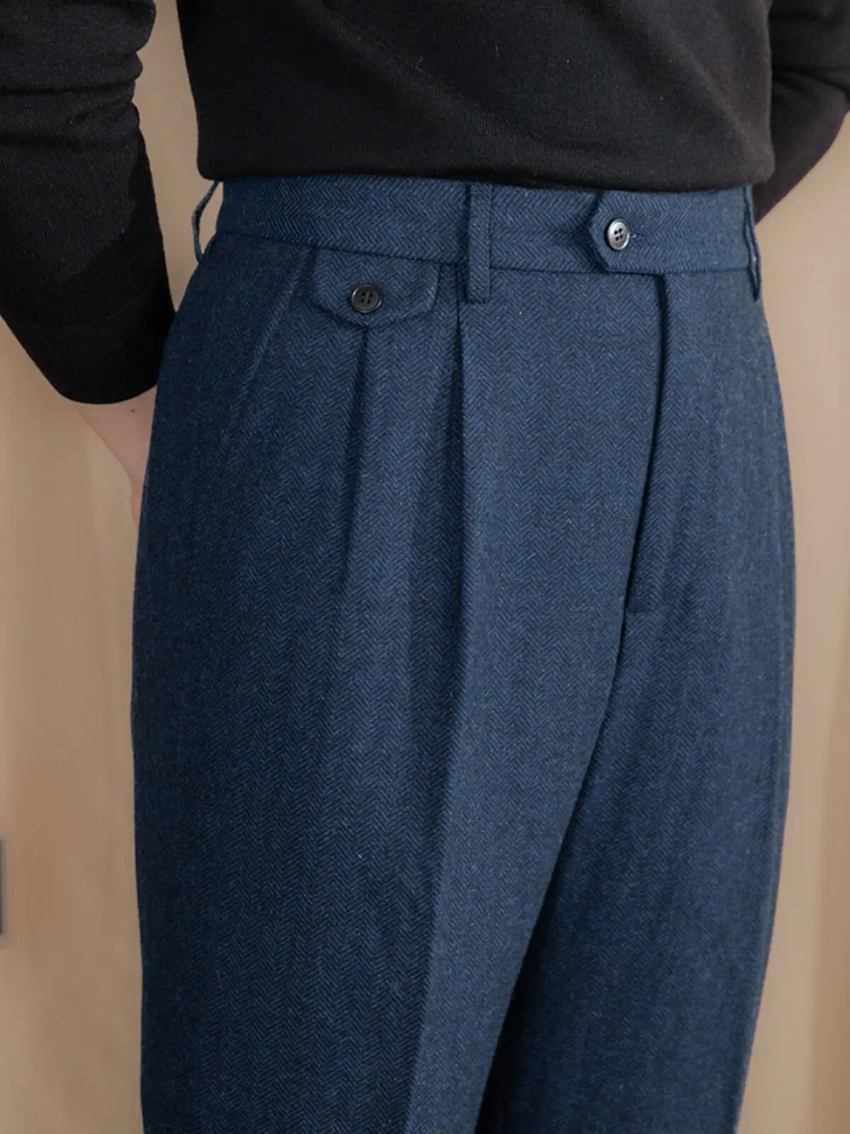 High Quality Italian Retro British Wool Herringbone Pattern Suit Pants Men's Autumn Straight Casual Fashionable All-Match