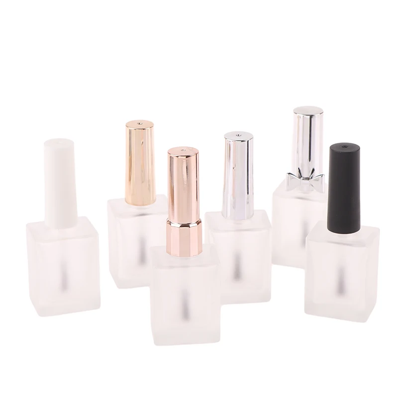 15ml Empty Frosted Round Nail Polish Bottle With Portable Brush Nail Art Container Glass Nail Oil Bottles Light-Resistant