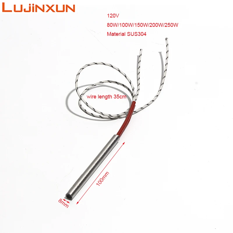 LUJINXUN 304SS Cartridge Heater 120V 80W-250W Electric Hot Rod 304 Stainless Steel Heating Element Replacement Tube Diameter 8mm