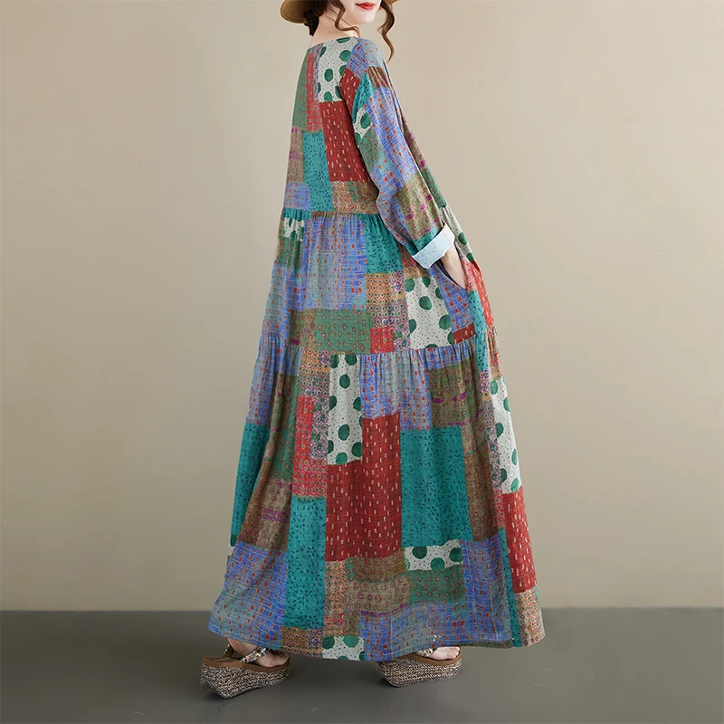 

Свободные длинные свеки с круглым принтом Ne, винтажная хлопково-марлевая женская одежда трапециевидной формы Dr Ci Walk, осенняя новая одежда для мамы