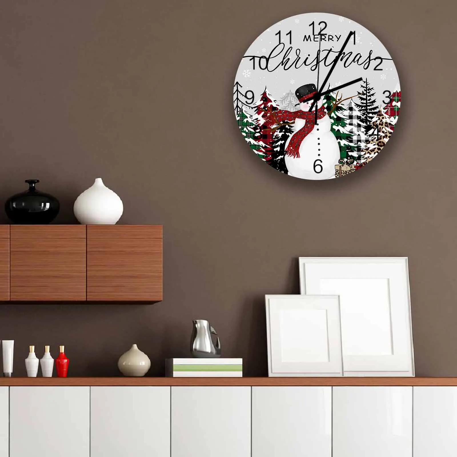 Christmas Tree Snowman Christmas Gift Wall Clock Large Modern Kitchen Dinning Round Wall Clocks Bedroom Silent Hanging Watc