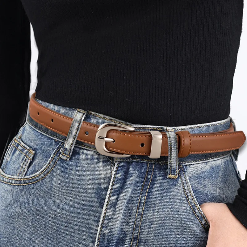 New Cowhide Women's Belt Casual Versatile Silver Buckle Belt with Waist Closure Decoration Paired with Suit Jeans Belt