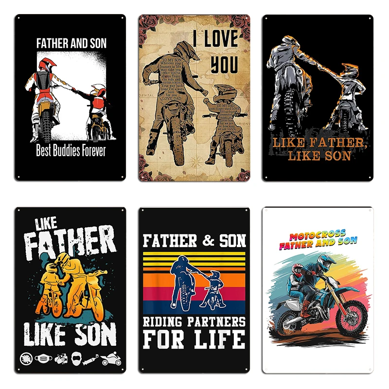 Motorcycle Father And My Son Riding Partners For Life Tee Dirt Bike Graphic friendship Metal Plaques Wall Caver Tin Sign Poster