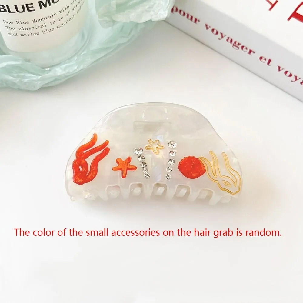 

Creative Starfish Ocean Shell Hair Grab Pearl Shark Clip Rhinestone Hair Claw Headwear Hair Clip Acrylic Shark Clip Girls