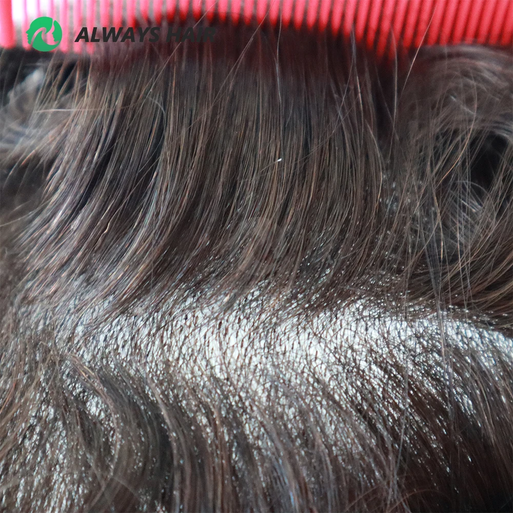 Superdünnes Hauttoupet aus indischem Haar für Männer, Haardichte 100%, Vollständig geknotetes Haarprothesensystem im Ausverkauf – Detail 12