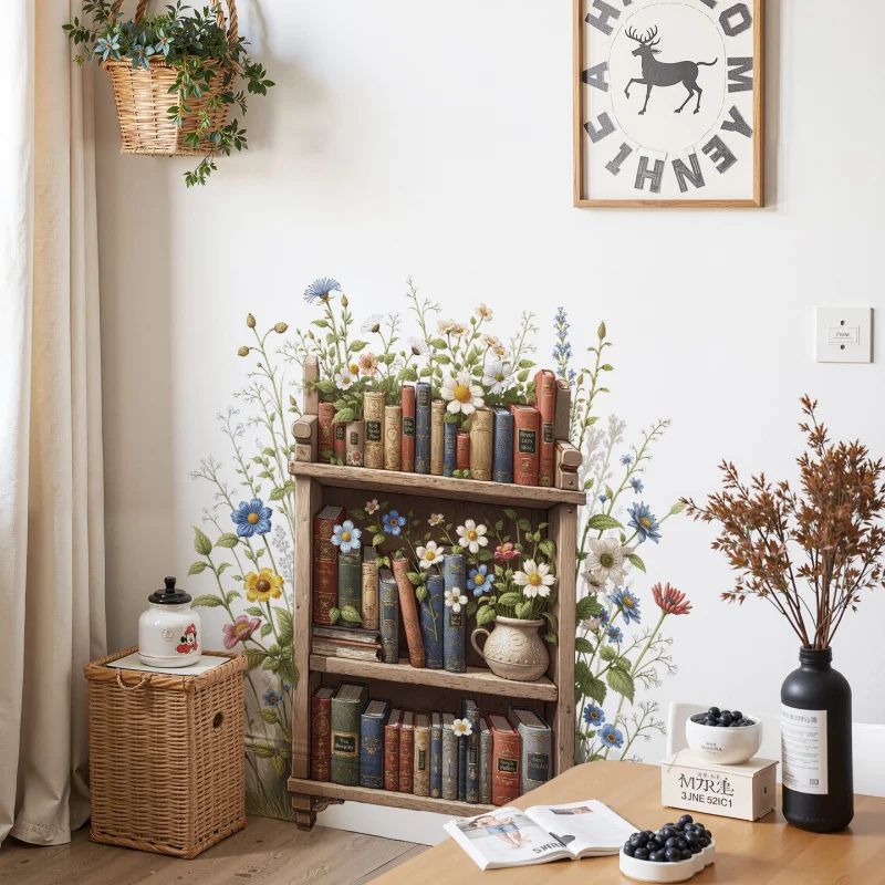 Plant Flower Stand Potted Plant Decoration Wallpaper Bedroom Kitchen Bookshelf Effect Wall Sticker Self-adhesive Removable
