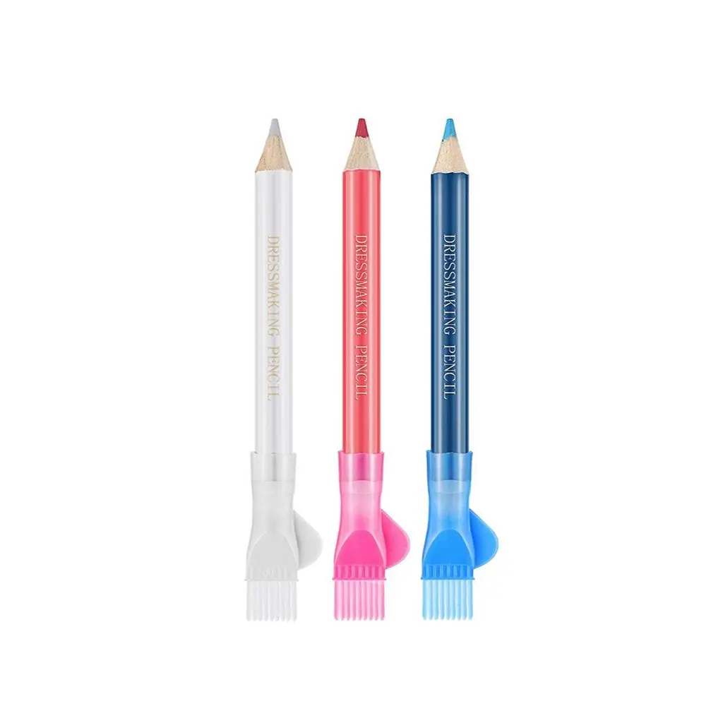 Useful 3 pcs/set with Brush Cap Red,Blue,White Simple Water Soluble Pen Sewing Marker Fabric Pencils Dressmaker Tools