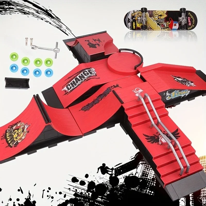 Mini Skateboard Skateboard da dito Rampa professionale Skatepark Giocattolo per scooter da pista in lega assemblato per bambini