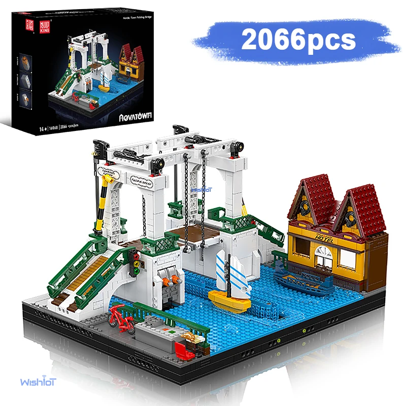 Mold King 16068 Nordic Town Vouwbrug 2066 stks Bouwsteen Creatieve Baksteen Set Montage Educatief Speelgoed Kerstcadeau