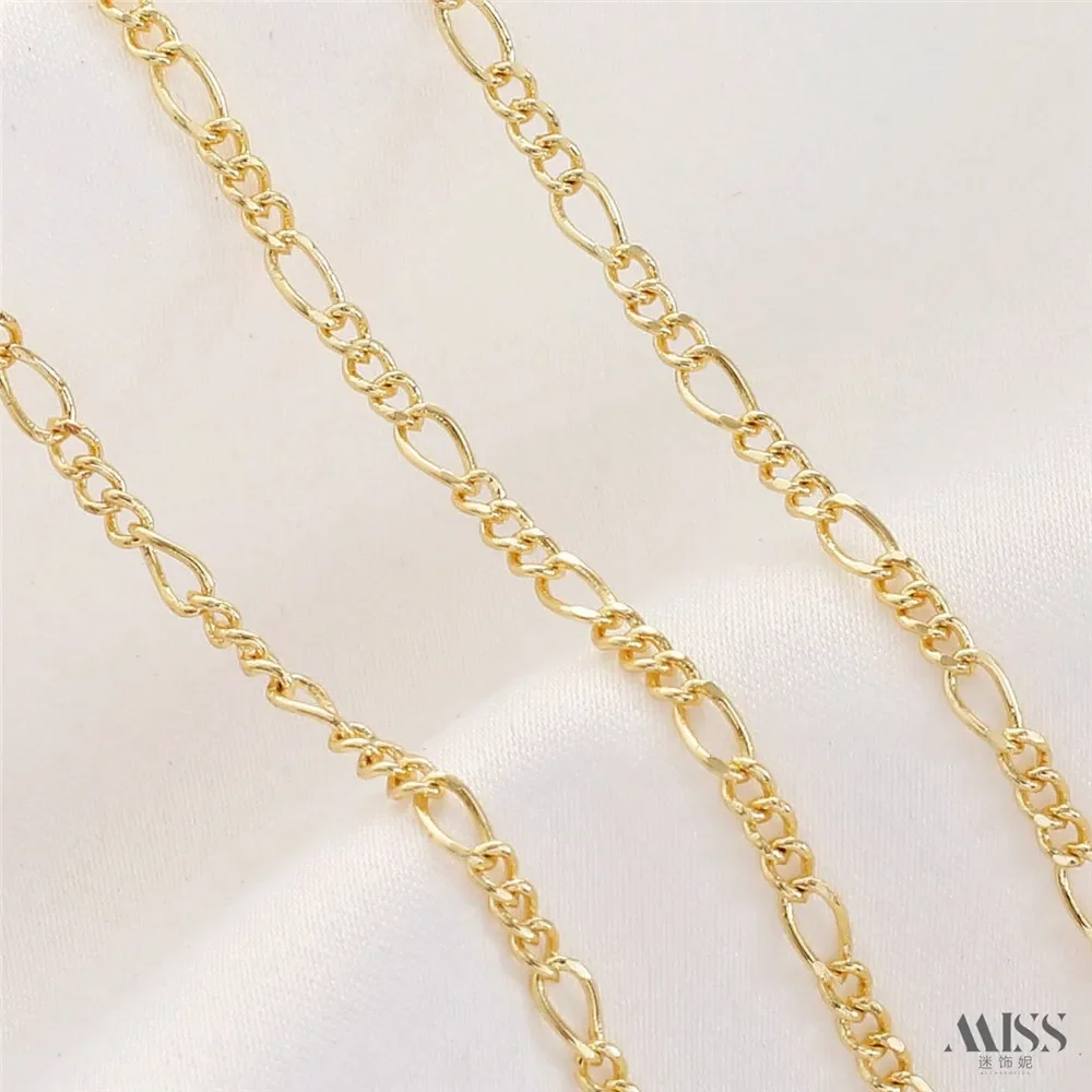 Copper Bag 14K Gold 3 + 1 Figaro Chain Loose Chain DIY Handmade Bracelet Necklace Tail Chain Jewelry Making Accessories