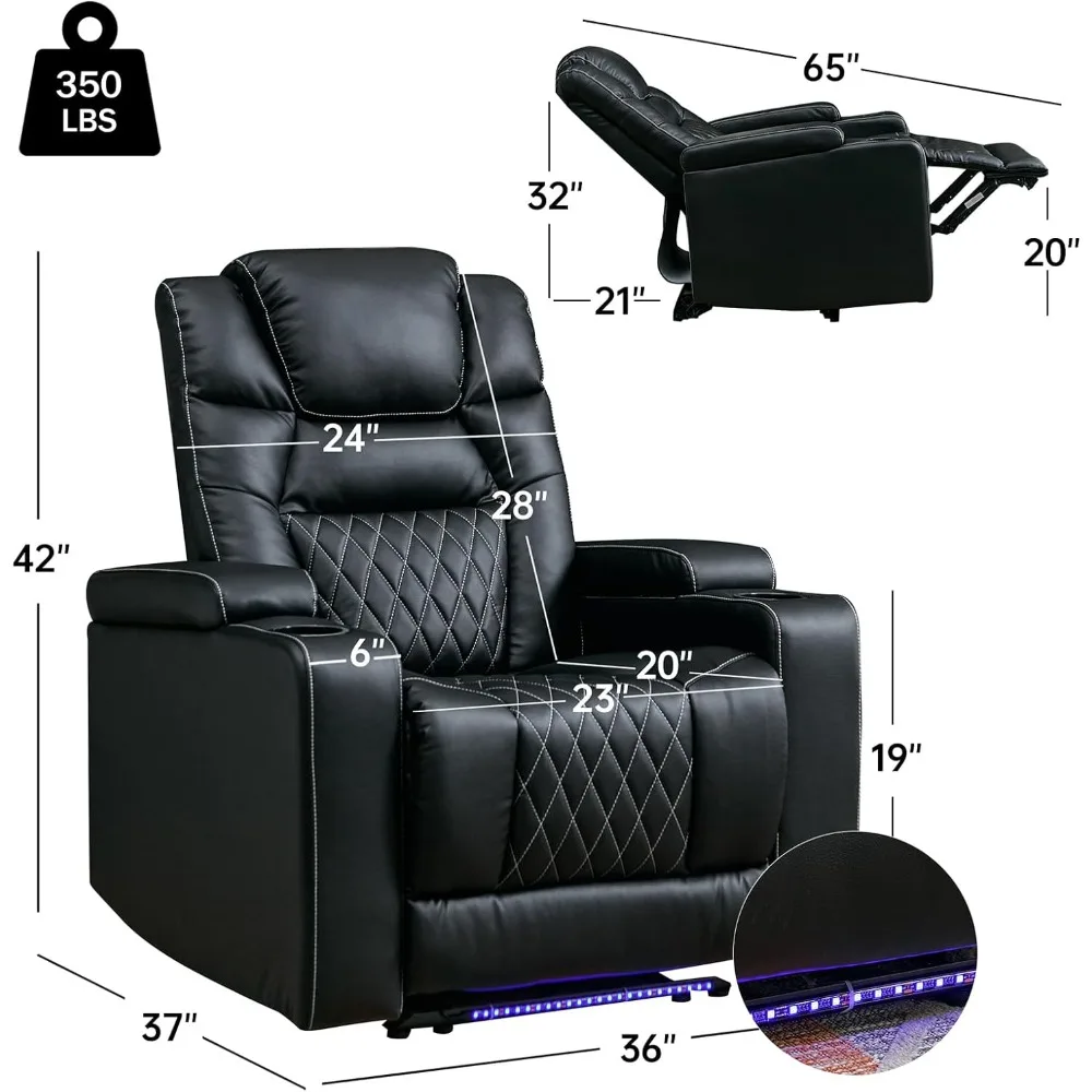 Power Recliner Chair with USB Port, Electric PU Leather Home Theater Seating for Living Room, Movie Reclining Chairs37Dx36Wx42H