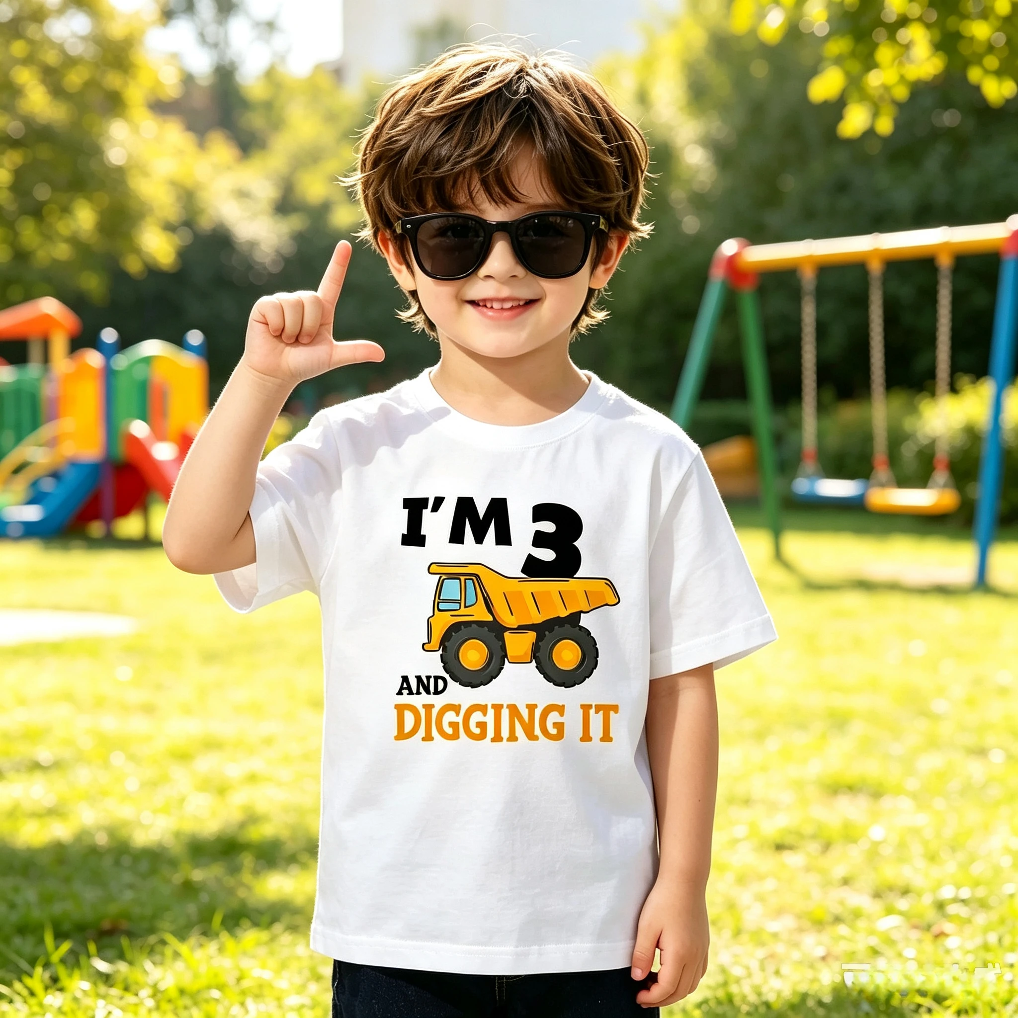 1-9 Years Old Print Sides T-Shirt Construction Birthday Shirt Boys T Shirt Dump Truck Shirt Excavator Tshirt Cotton Summer