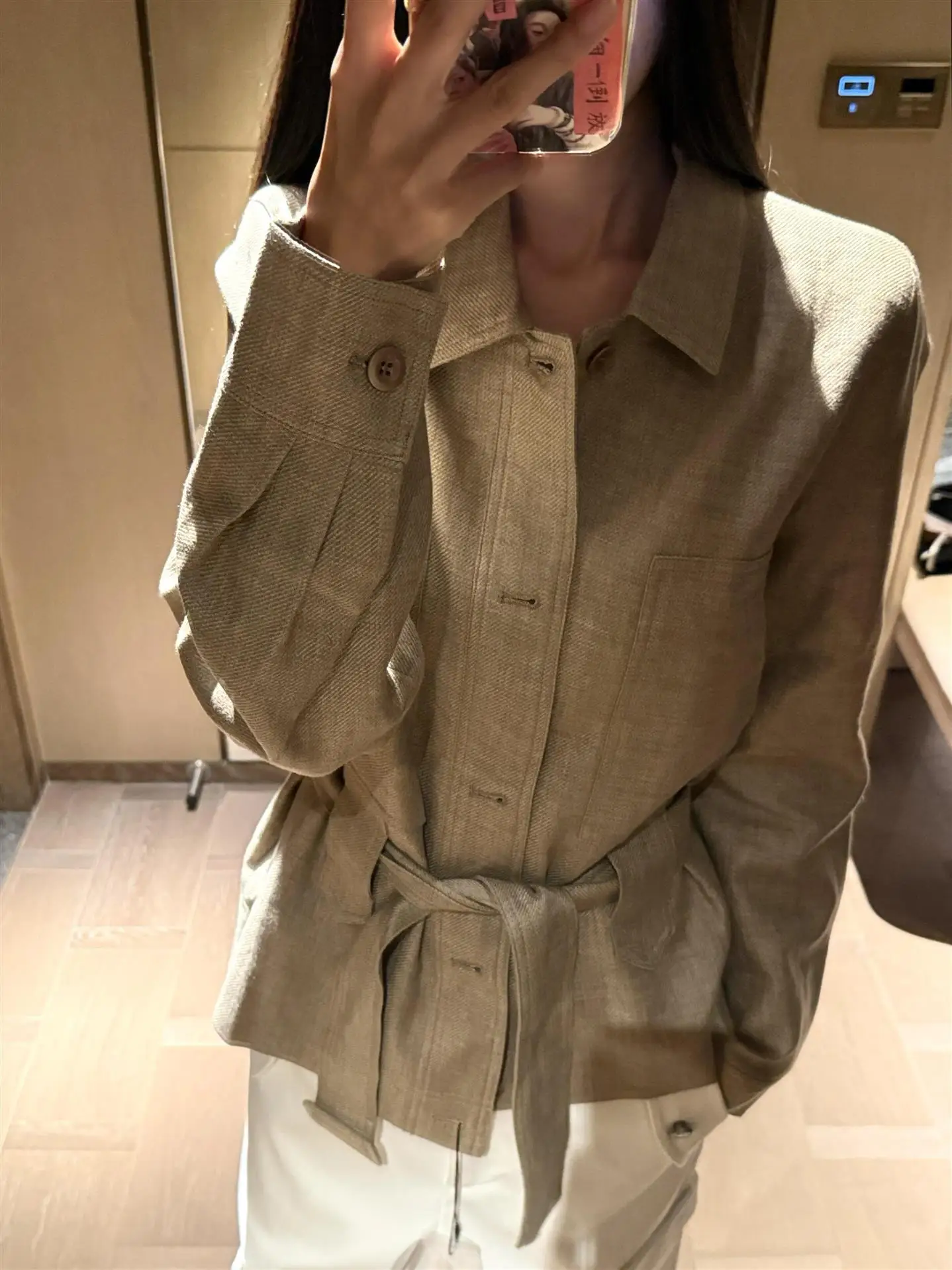l Raindrop Linen Chic Waist-Cinching Jaet Coat for Women Autumn Season Loose Fit Long Sve Button Closure  Color