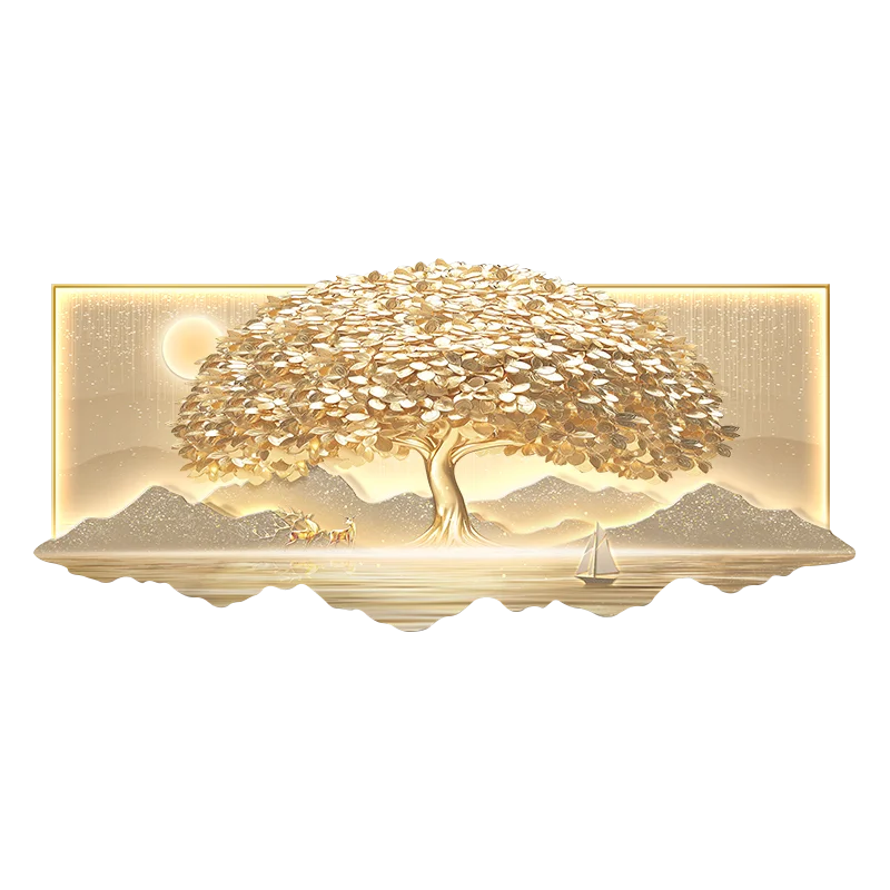 New Chinese-style lucky tree living room decorative painting, luxurious high-end sofa background wall art with auspicious symbol