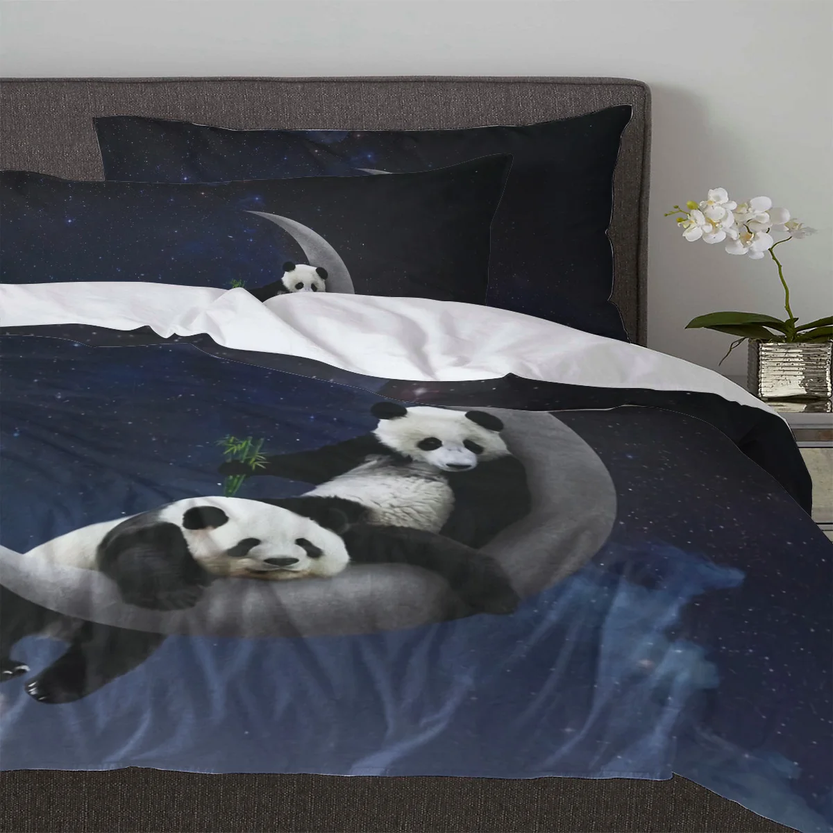 Immagine 6: Luna Notte Cielo Panda Stella di bambù Animale Copripiumino con federa Personalizzato 3 pezzi Set biancheria da letto Copripiumino Letto matrimoniale Tessili per la casa