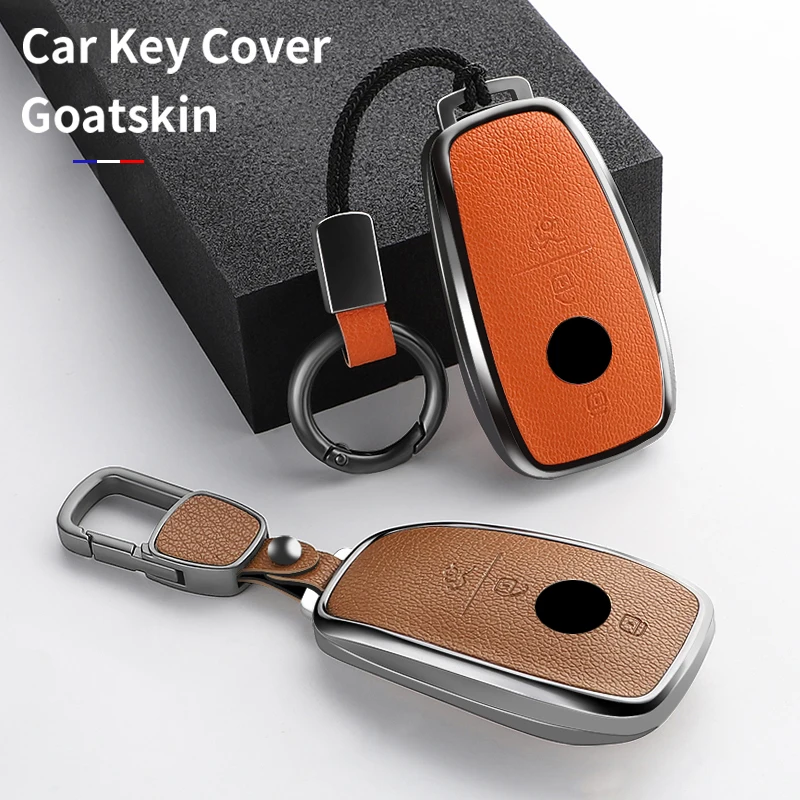 Aluminium Alloy Goatskin Car Key Case Cover For Benz  W176 W177 W205 W206 W212 W213 W222 W223 W167 463 X166 A C E S G CLS Class