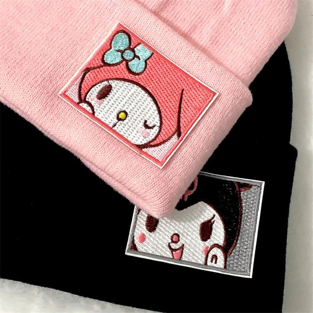 Sanrio Knitted Hats Melody Cinnamoroll Hello Kitty Kuromi Embroidered Knitted Autumn Winter Warm Hat Couple Stuff Girls Gifts