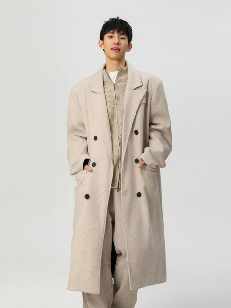 

elby Men's Mid-Length Woolen Coat Sli Haome Overcoat Warmth Comfortable Fit Youthful Sle Double-Breasted Button